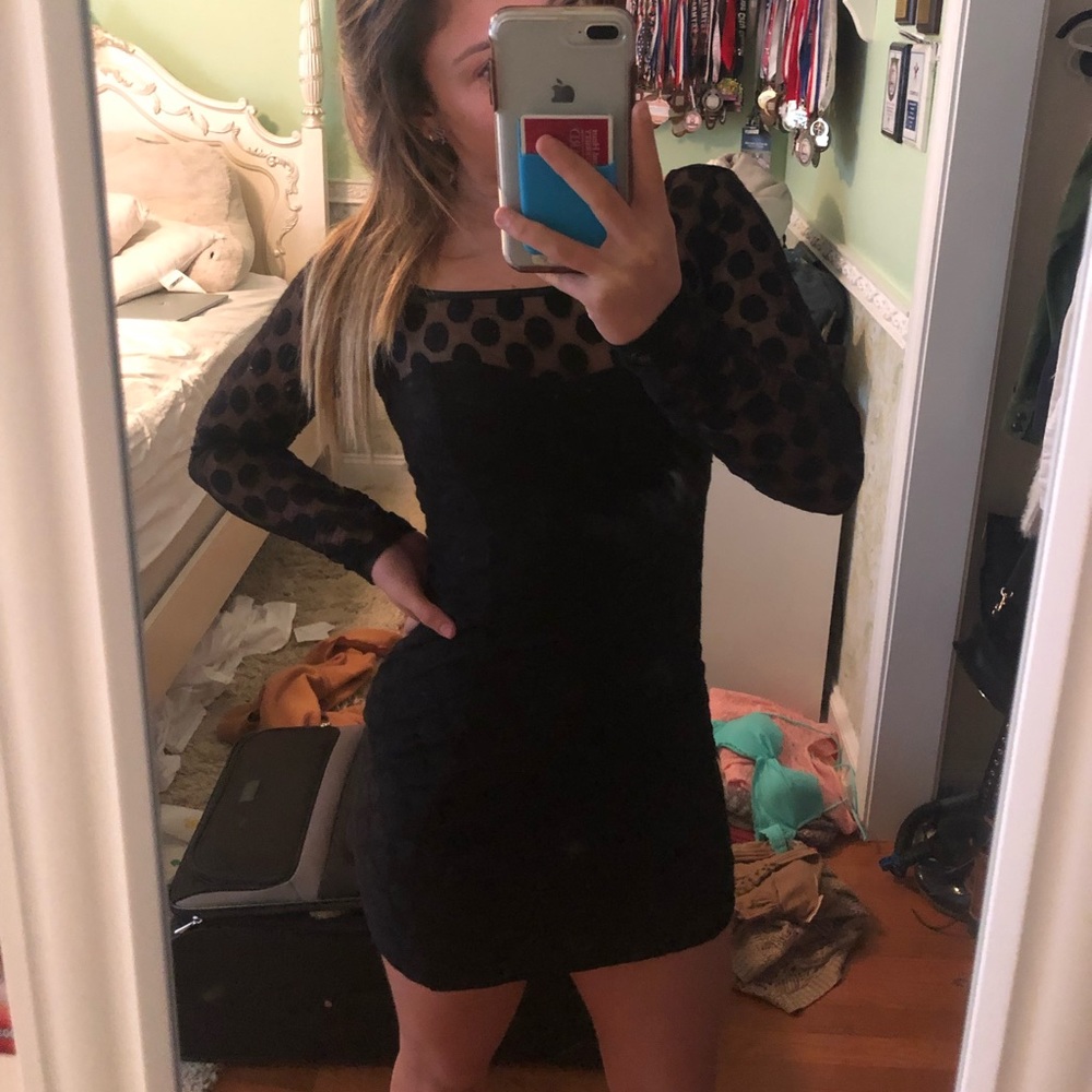 Black body con, mesh top with polka dots